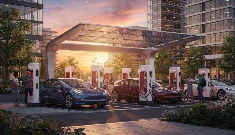 Cette station de recharge avec des Superchargeurs de Tesla a une particularité